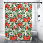 Tropical Hibiscus Blossom Pattern Print Premium Shower Curtain