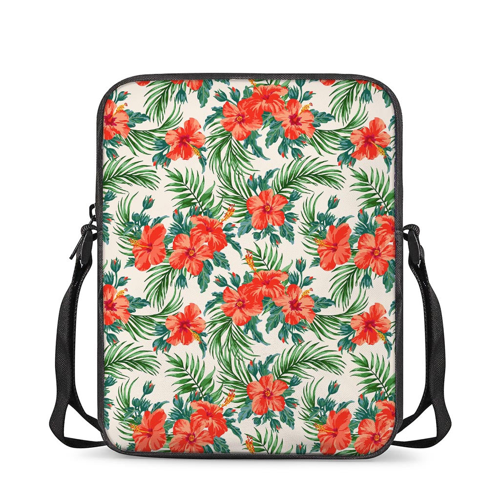 Tropical Hibiscus Blossom Pattern Print Rectangular Crossbody Bag