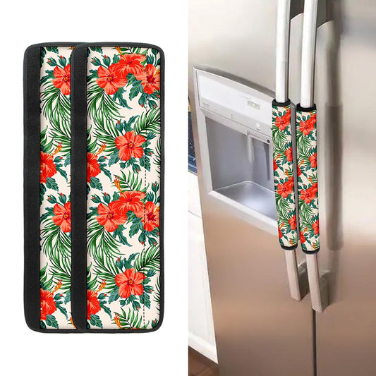 Tropical Hibiscus Blossom Pattern Print Refrigerator Handle Covers