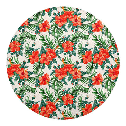 Tropical Hibiscus Blossom Pattern Print Round Blanket