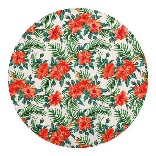 Tropical Hibiscus Blossom Pattern Print Round Blanket