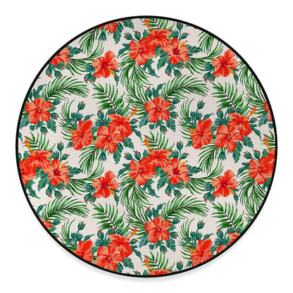 Tropical Hibiscus Blossom Pattern Print Round Floor Mat