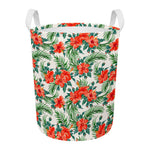 Tropical Hibiscus Blossom Pattern Print Round Laundry Basket