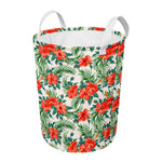 Tropical Hibiscus Blossom Pattern Print Round Laundry Basket