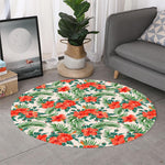 Tropical Hibiscus Blossom Pattern Print Round Rug