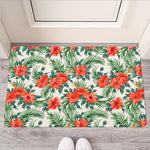 Tropical Hibiscus Blossom Pattern Print Rubber Doormat