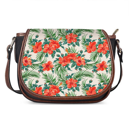 Tropical Hibiscus Blossom Pattern Print Saddle Bag