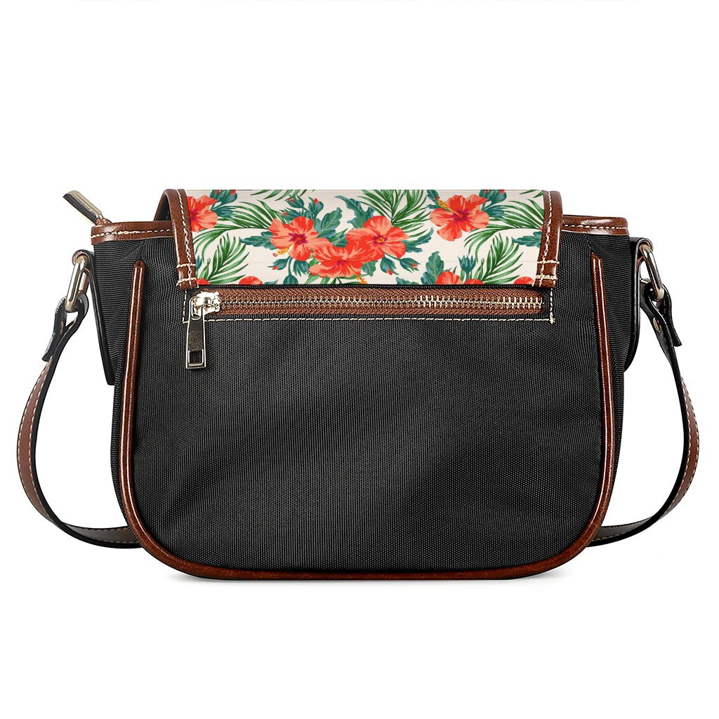 Tropical Hibiscus Blossom Pattern Print Saddle Bag
