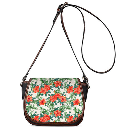 Tropical Hibiscus Blossom Pattern Print Saddle Bag