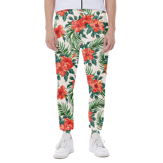 Tropical Hibiscus Blossom Pattern Print Scuba Joggers