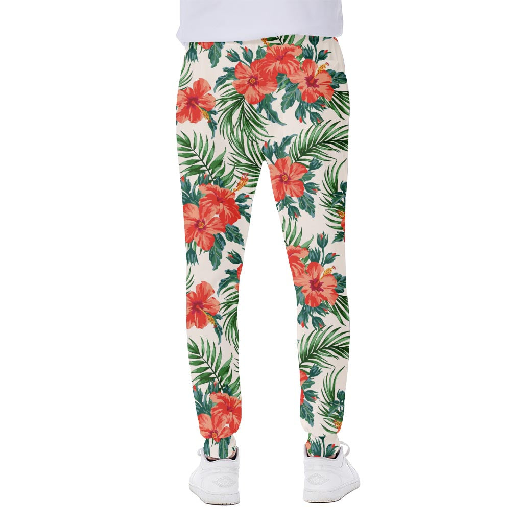 Tropical Hibiscus Blossom Pattern Print Scuba Joggers