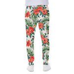 Tropical Hibiscus Blossom Pattern Print Scuba Joggers