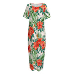 Tropical Hibiscus Blossom Pattern Print Short Sleeve Long Nightdress