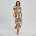Tropical Hibiscus Blossom Pattern Print Short Sleeve Maxi Dress