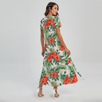 Tropical Hibiscus Blossom Pattern Print Short Sleeve Maxi Dress