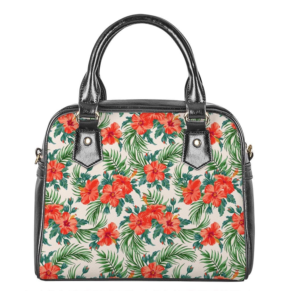 Tropical Hibiscus Blossom Pattern Print Shoulder Handbag