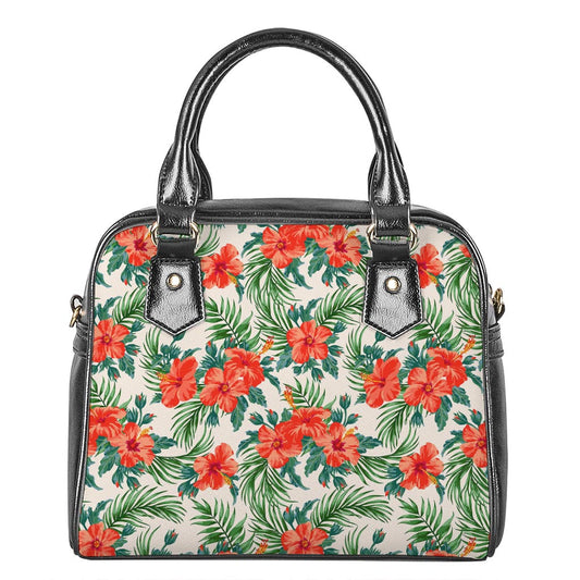 Tropical Hibiscus Blossom Pattern Print Shoulder Handbag