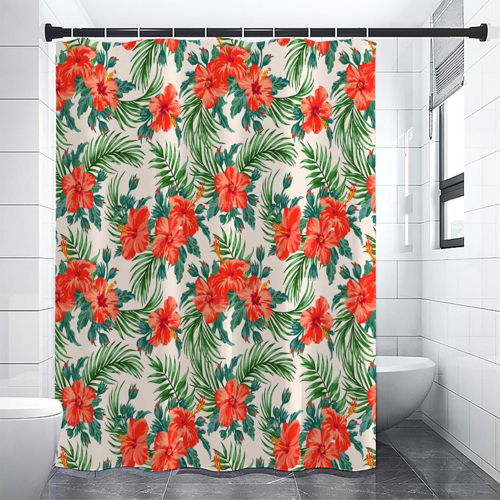 Tropical Hibiscus Blossom Pattern Print Shower Curtain