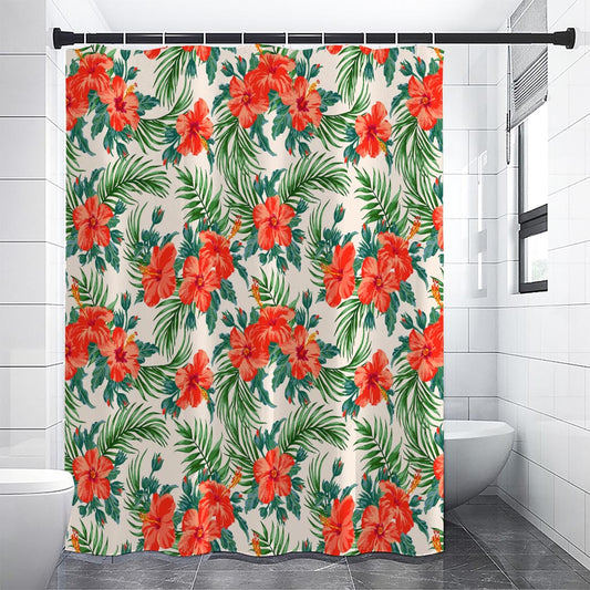 Tropical Hibiscus Blossom Pattern Print Shower Curtain