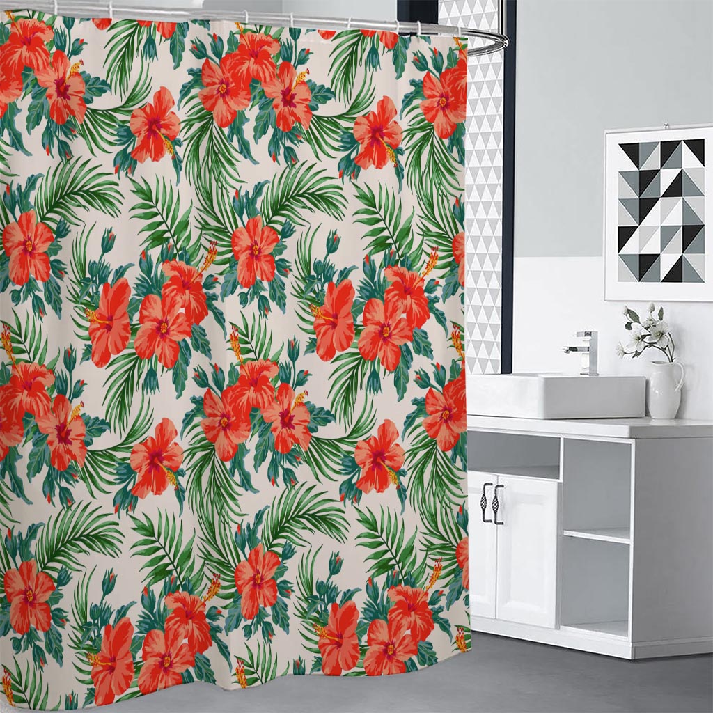 Tropical Hibiscus Blossom Pattern Print Shower Curtain