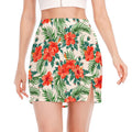 Tropical Hibiscus Blossom Pattern Print Side Slit Mini Skirt