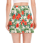 Tropical Hibiscus Blossom Pattern Print Side Slit Mini Skirt