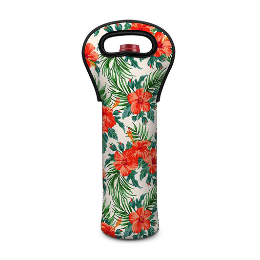 Tropical Hibiscus Blossom Pattern Print Single Neoprene Wine Tote