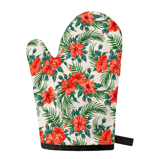 Tropical Hibiscus Blossom Pattern Print Single Oven Mitt