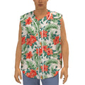 Tropical Hibiscus Blossom Pattern Print Sleeveless Baseball Jersey