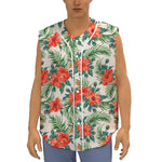 Tropical Hibiscus Blossom Pattern Print Sleeveless Baseball Jersey