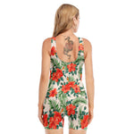 Tropical Hibiscus Blossom Pattern Print Sleeveless One Piece Swimsuit