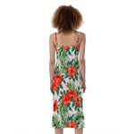 Tropical Hibiscus Blossom Pattern Print Slim Fit Midi Cami Dress