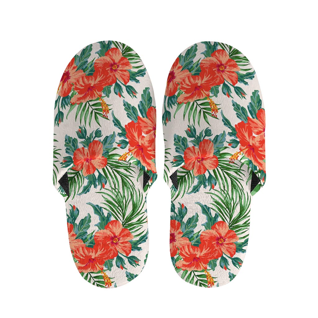 Tropical Hibiscus Blossom Pattern Print Slippers