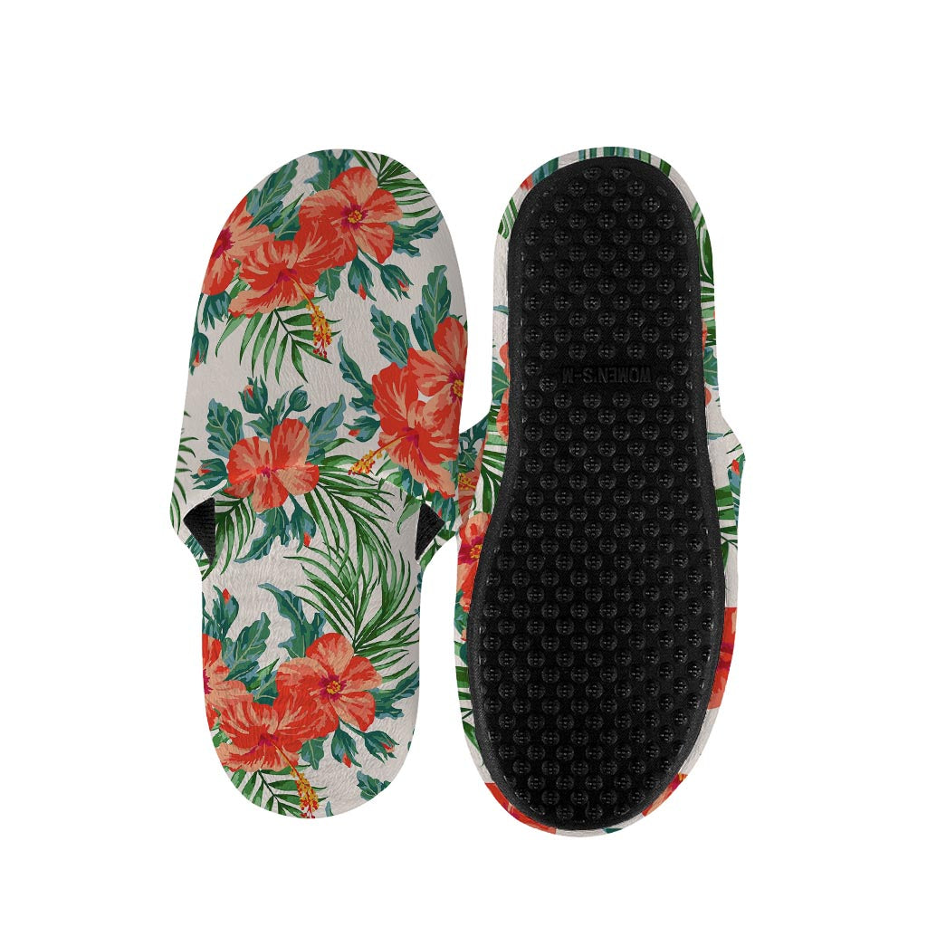 Tropical Hibiscus Blossom Pattern Print Slippers