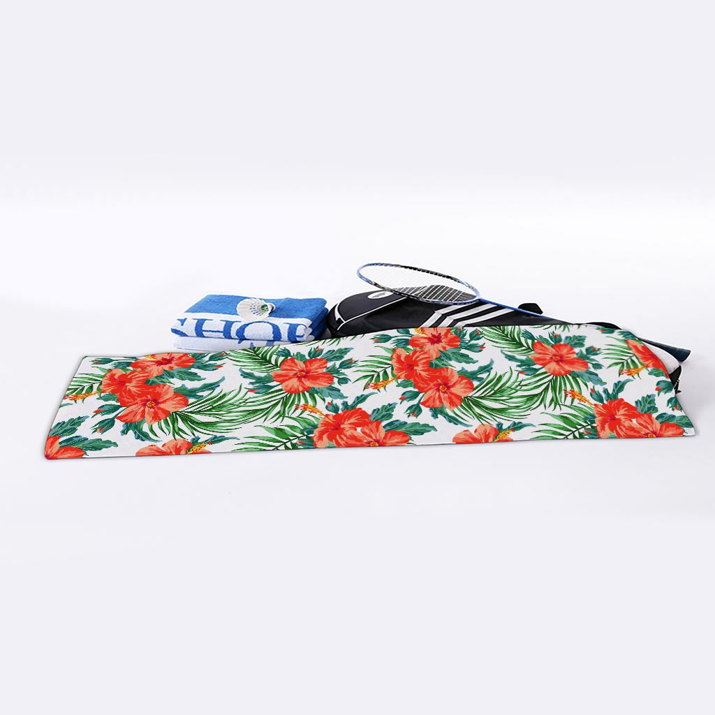 Tropical Hibiscus Blossom Pattern Print Sports Towel