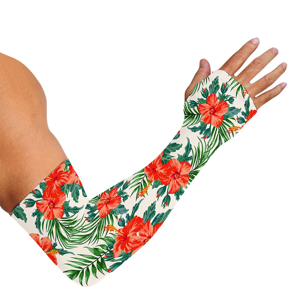 Tropical Hibiscus Blossom Pattern Print Sun Protection Arm Sleeves