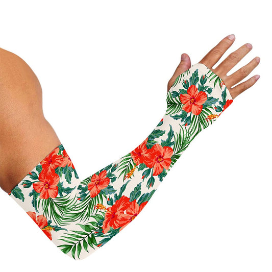 Tropical Hibiscus Blossom Pattern Print Sun Protection Arm Sleeves