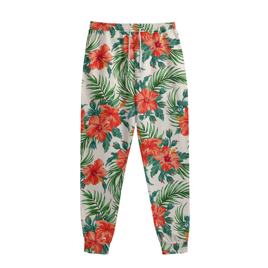Tropical Hibiscus Blossom Pattern Print Sweatpants