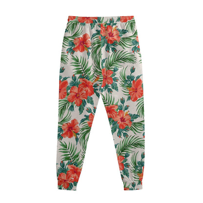 Tropical Hibiscus Blossom Pattern Print Sweatpants