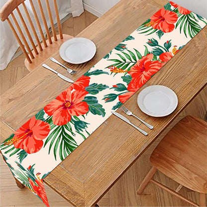 Tropical Hibiscus Blossom Pattern Print Table Runner