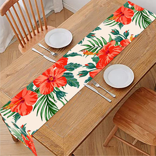 Tropical Hibiscus Blossom Pattern Print Table Runner
