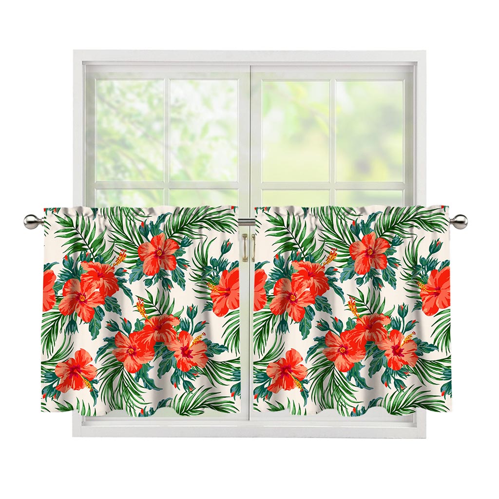 Tropical Hibiscus Blossom Pattern Print Tier Curtains