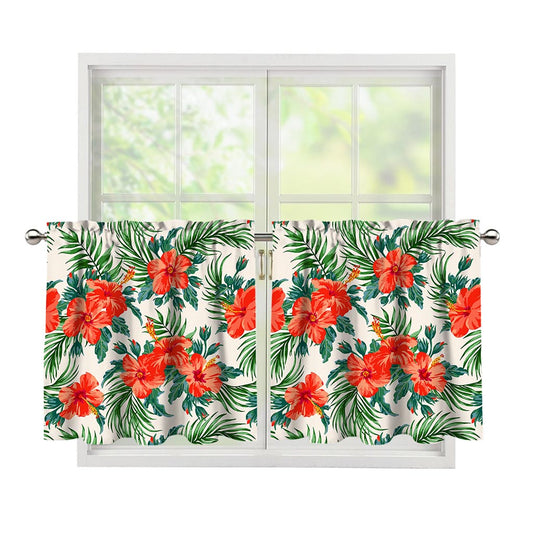 Tropical Hibiscus Blossom Pattern Print Tier Curtains