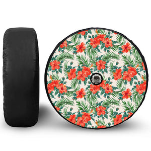 Tropical Hibiscus Blossom Pattern Print Tire Cover With Camera Hole