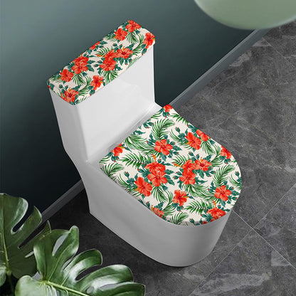 Tropical Hibiscus Blossom Pattern Print Toilet Lid And Tank Cover Set