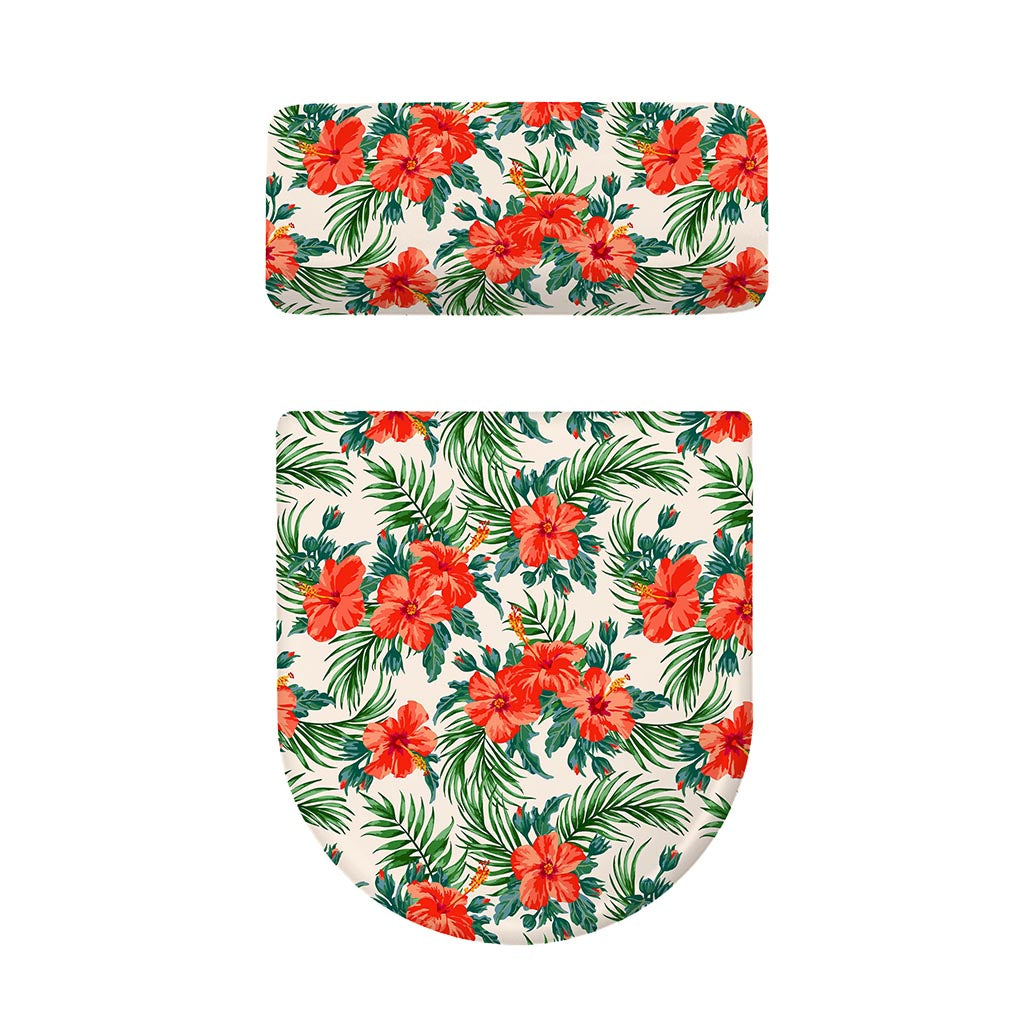 Tropical Hibiscus Blossom Pattern Print Toilet Lid And Tank Cover Set