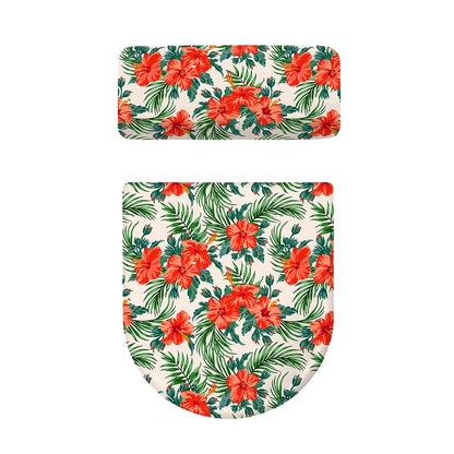 Tropical Hibiscus Blossom Pattern Print Toilet Lid And Tank Cover Set