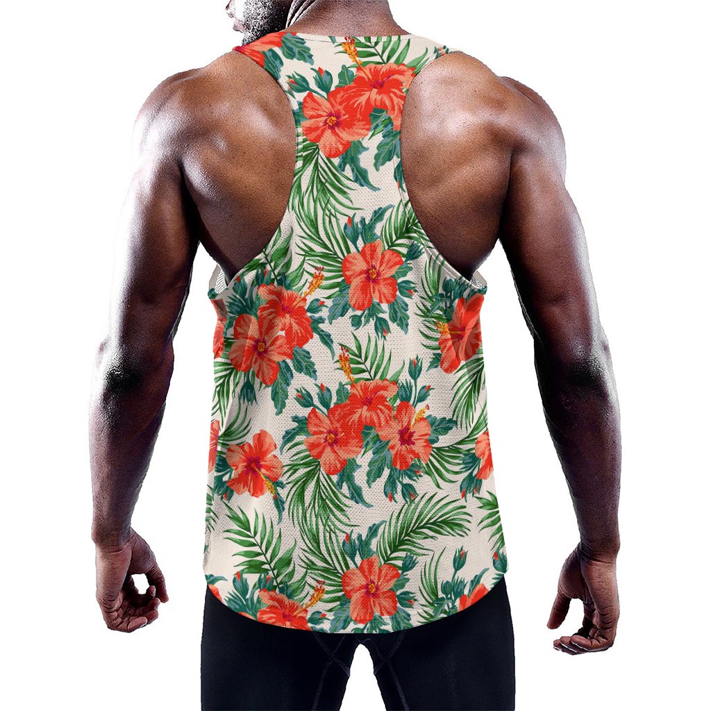 Tropical Hibiscus Blossom Pattern Print Training Tank Top
