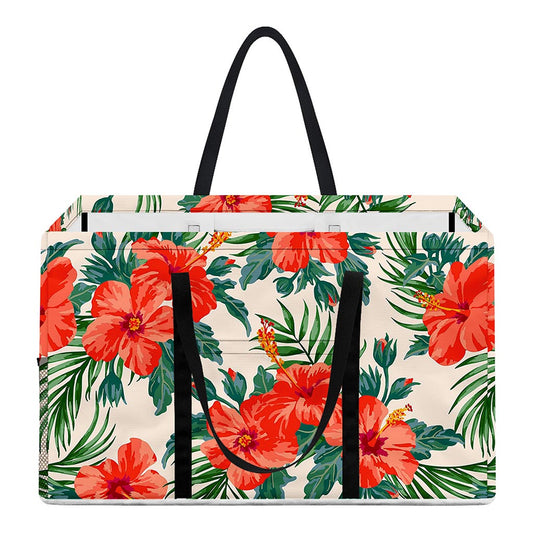 Tropical Hibiscus Blossom Pattern Print Utility Tote Bag