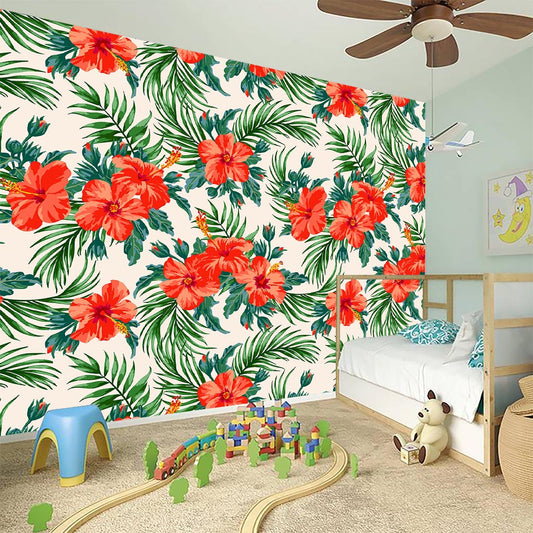 Tropical Hibiscus Blossom Pattern Print Wall Sticker